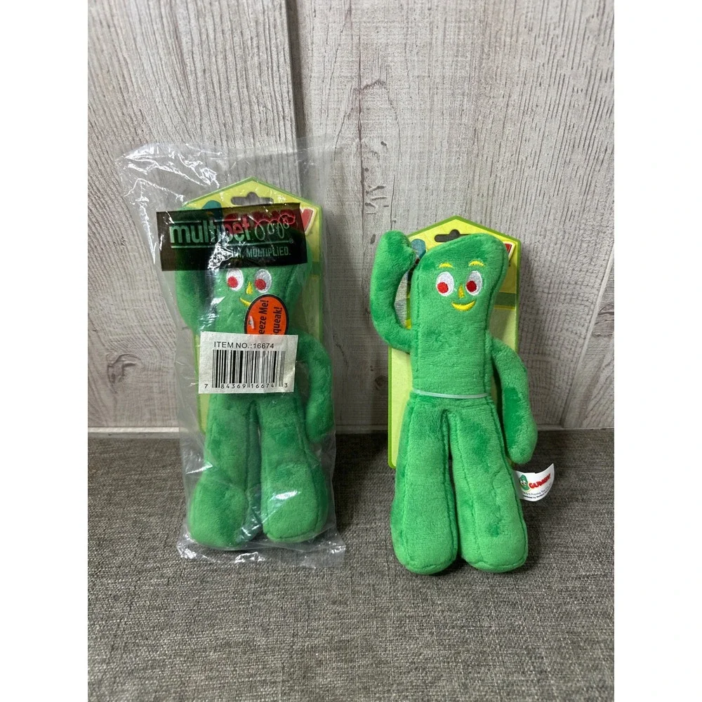 Multipet Gumby Plush Squeaky Dog Toy Green Character 16674 New Pack of 2